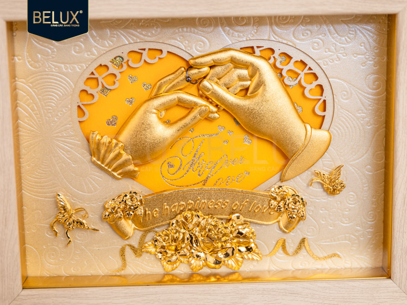 Tranh Quà Tặng Ngày Cưới dát vàng 24k- 25x20 cm